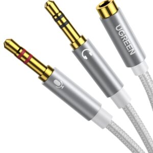 CABLE DE AUDIO 3.5 MACHO A 3.5 HEMBRA DOBLE 20CM BLANCO AV134 UGREEN