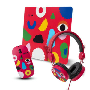 COMBO 3 EN 1, MOUSE INALÁMBRICO, AUDIFONO, MOUSE PAD, COLOR ROJO STF ST-P16154