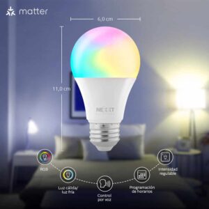 BOMBILLO INTELIGENTE NEXXT HOME NHB-C110M 2PK Smart LED Bulb RGB Color 110V TECNOLOGÍA MATTER