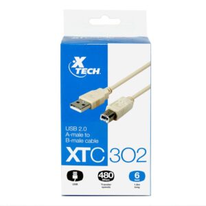 CABLE USB PARA IMPRESORA, XTECH XTC-302, 6 PIES, 1.8M