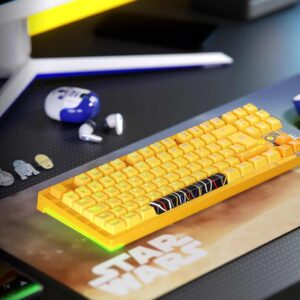 TECLADO PRIMUS PGLC INALÁMBRICO PKS-S082DR GAMING MECANICO 88 KEYS BOBA FETT, DORADO