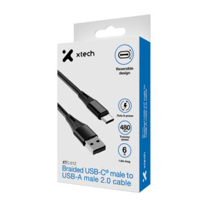 Xtech - USB cable - 4 pin USB Type A - 24 pin USB-C - 1.8 m - Black - Braided-XTC-512