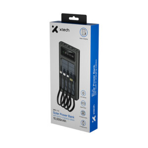 Xtech XPB-100 - Solar Power Bank - 24 pin USB-C / 4 pin USB Type A / 5 pin Micro-USB Type A - 24 pin USB-C / 4 pin USB Type A / 5 pin Micro-USB Type A - Lithium ion polymer - Para Universal - built-in charg cables10,000mAh