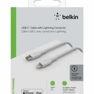 Belkin BoostCharge - Cable Lightning - 24 pin USB-C macho a Lightning macho - 1 m - blanco - suministro de potencia USB (18W)