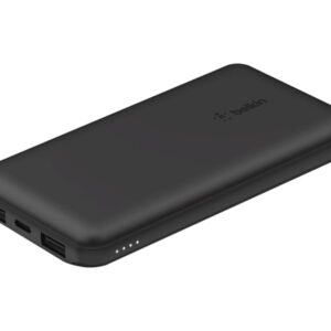 Belkin - Cargador portátil - 10000 mAh - 15 vatios - 3 conectores de salida (2 x USB, 24 pin USB-C) - negro