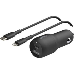Belkin Dual Car Charger - Adaptador de corriente para el coche - 37 vatios - PD 3.0 - 2 conectores de salida (USB, 24 pin USB-C)