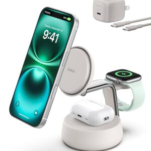 Belkin - Qi2 25W 3 in 1 UltraCharge Pro Magnetic Charging Dock Sand - Lithium - Para Universal