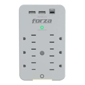 Forza FWT-631USBC - Protector contra sobretensiones (montaje en pared) - CA 125 V - 1875 vatios - conectores de salida: 6 - blanco