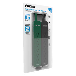 Forza - Surge protector - AC 110/220 V - 6 Tomas de Corriente - 500J 2Pack GR/BK