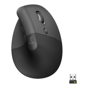 Logitech Lift Vertical Ergonomic Mouse - Ratón vertical - ergonómico - 6 botones - inalámbrico - Bluetooth, 2.4 GHz - receptor de USB Logitech Logi Bolt - grafito