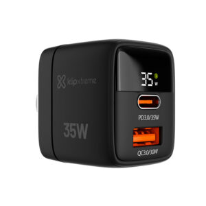 Klip Xtreme - Power converter / charger - 35 Watt - 24 pin USB-C / 9 pin USB Type A - Cellular phone / Tablet - Wall - Para Smartphones, tablets, small devices