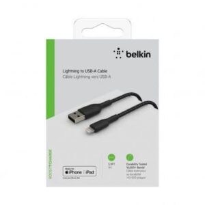 CABLE PARA CARGA DE CELULAR LIGHTNING A USB-A PARA IPHONE/IPAD, MARCA BELKIN 3.3FTCAA001bt1MBK