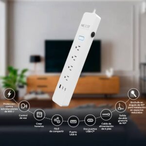 REGLETA INTELIGENTE NEXXT HOME NHP-E710, 4 SALIDAS 2 USB-C, 2 USB-A